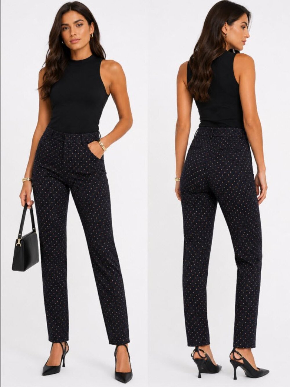 JOIE Black Polka Dot Straight Leg Stirrups Pants Medium​​​​